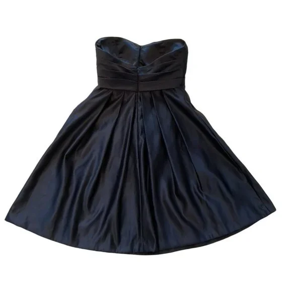 Bill Levkoff Navy Blue Satin Cocktail Bridesmaid Dress Size 8 EUC - Picture 3 of 10